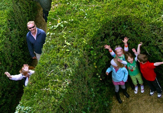 Picture from above the maze garden with children hiding while parents seaching for them